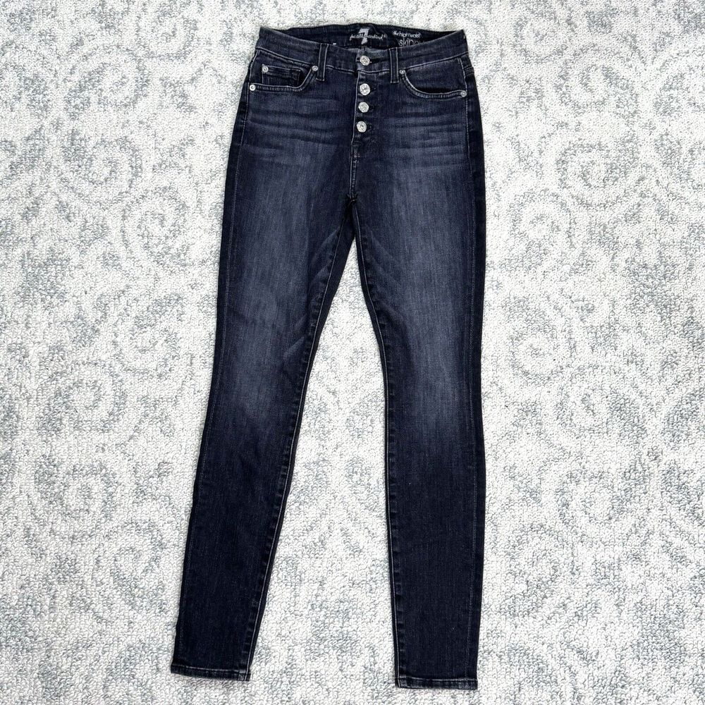 7 For All Mankind The High Waist Ankle Skinny Denim Jeans Women's 25 Button Fly‎